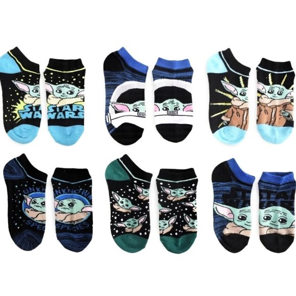 Star Wars Mandalorian Baby Grogu Yoda 6PK No Show Socks Little Kids M 4.5-8.5 - Picture 2 of 3